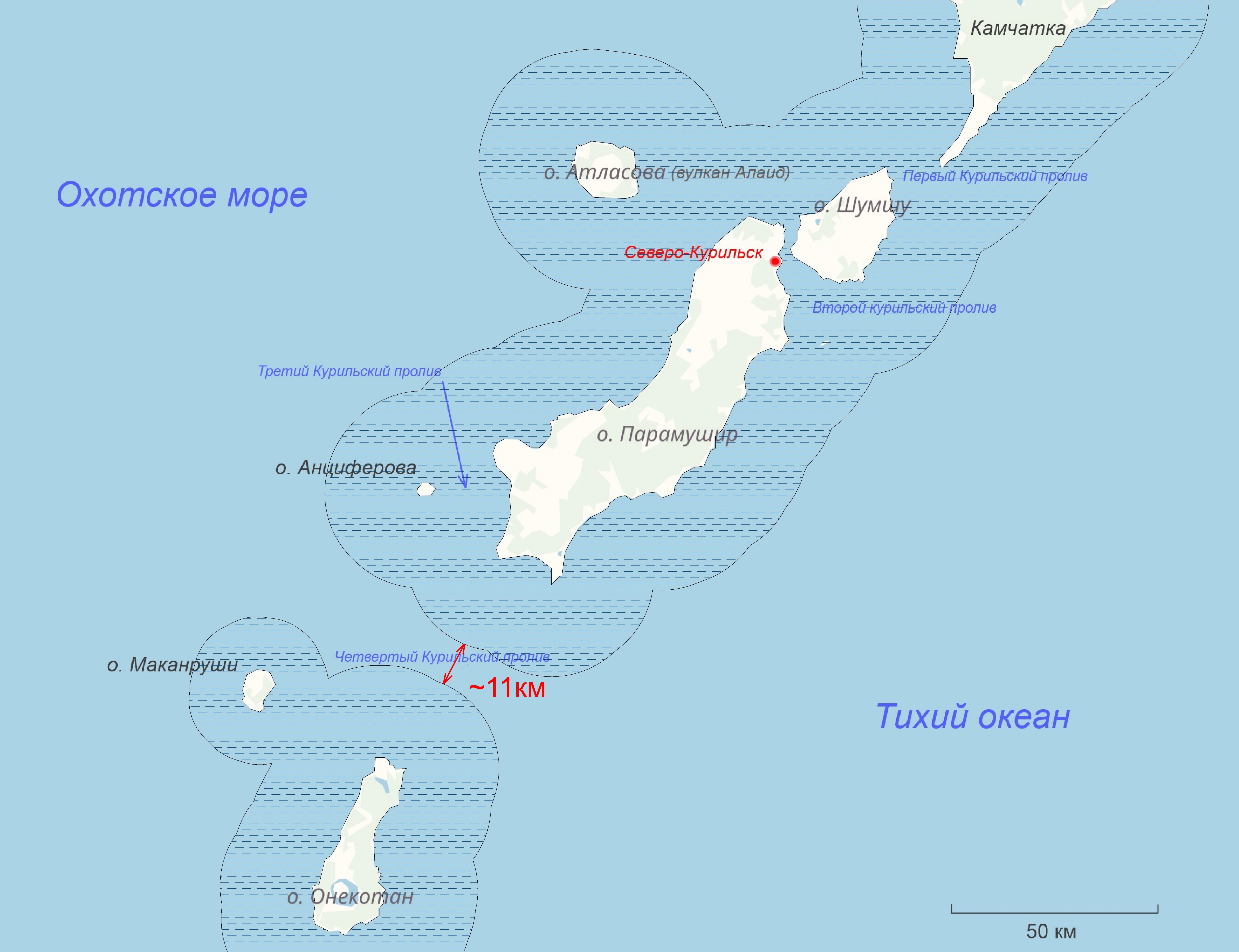 Северо Курильск остров Парамушир на карте России